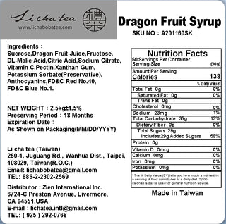 Li Cha Dragon Fruit Syrup (2.5kg/5.5lb Bottle)